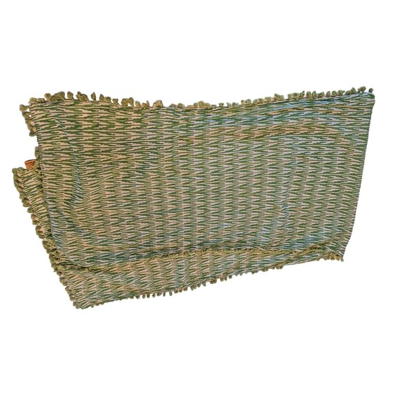 Roberta Roller Rabbit Pom Pom Trim Scarf Green and White 74 x 19 Cotton - Picture 4 of 9